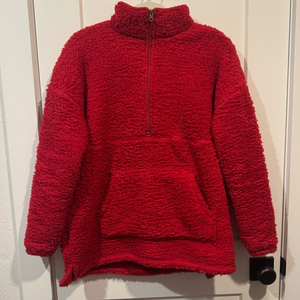 Cozy Red Half-Zip Sherpa Sweater